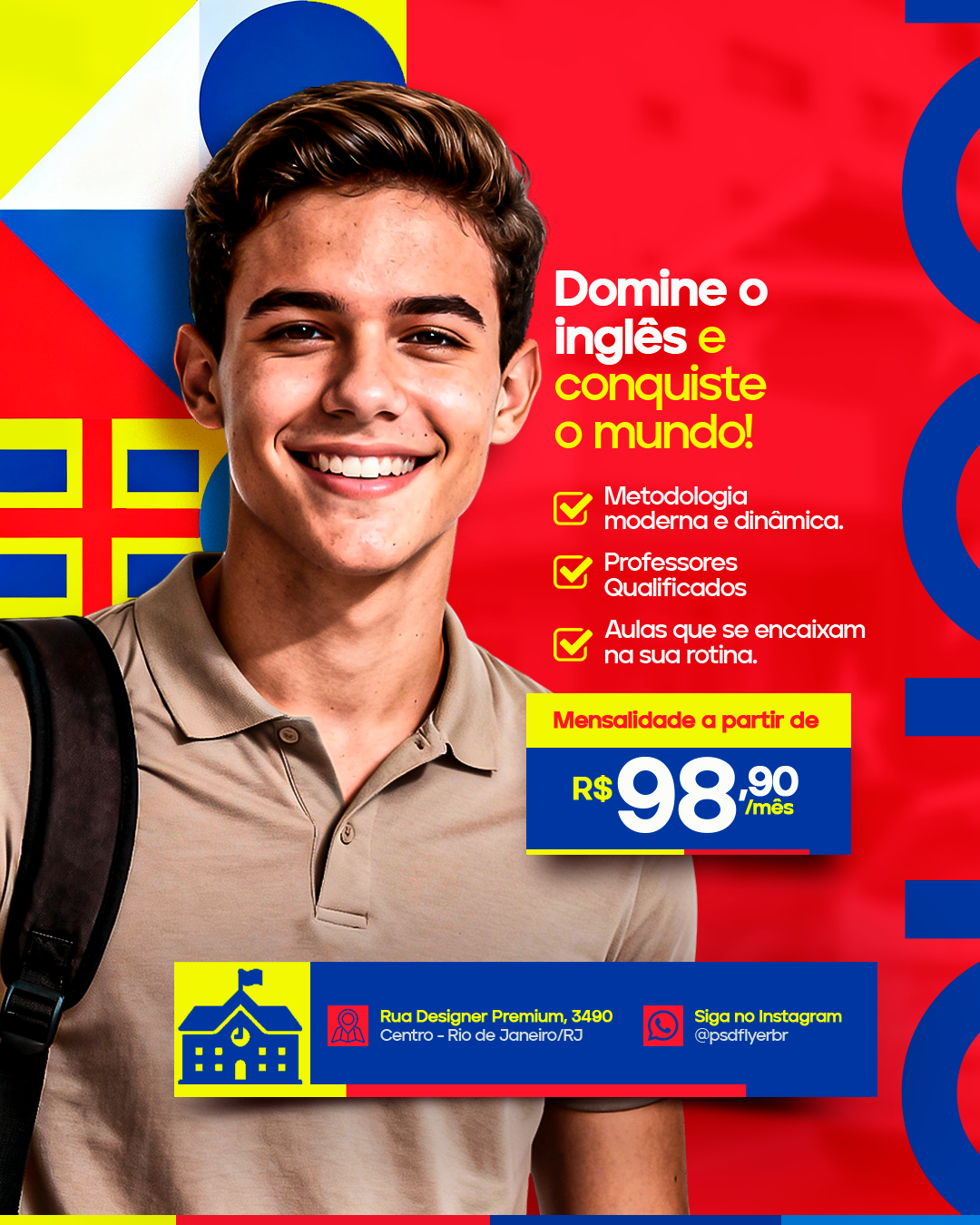 PSD FLYER FREE - TEMPLATE - CANVA - FREEPIK - DESIGNI - DESIGNER - ESCOLA DE IDIOMAS - FELIZ DIA DAS CRIANÇAS - INFANTIL - ESCOLA - ROUPA - 12 DE OUTUBRO - SOCIAL MEDIA