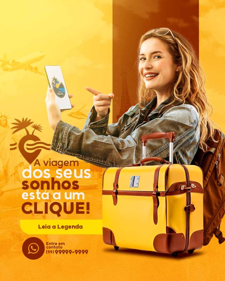 PSD FLYER FREE - TEMPLATE - CANVA - FREEPIK - DESIGNI - DESIGNER - AGENCIA DE VIAGEM - A VIAGEM DOS SEUS SONHOS - TURISMO - SOCIAL MEDIA