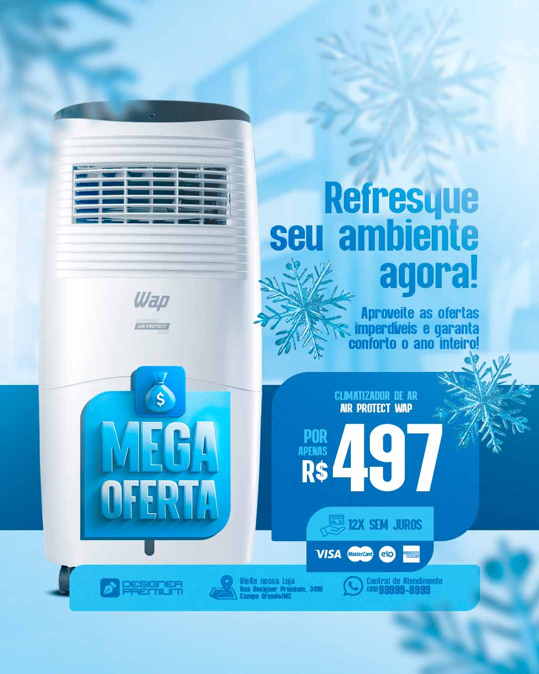 PSD FLYER FREE - TEMPLATE - CANVA - FREEPIK - DESIGNI - DESIGNER - AR CONDICIONADO - LOJA - REFRESQUE SEU AMBIENTE - PRESTAÇÃO DE SERVIÇO - SOCIAL MEDIA