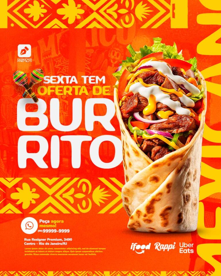 PSD FLYER FREE - TEMPLATE - CANVA - FREEPIK - DESIGNI - DESIGNER - BURRITO - BARZINHO - COMBO - RESTAURANTE - PORÇÃO - IFOOD - DELIVERY - CONVENIENCIA - SOCIAL MEDIA