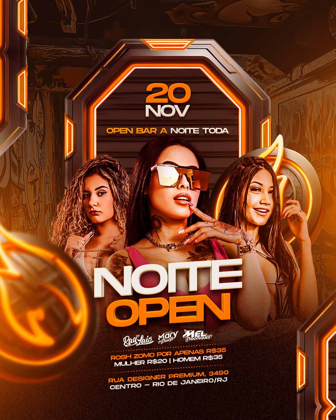 PSD FLYER FREE - TEMPLATE - CANVA - FREEPIK - DESIGNI - DESIGNER - DESIGN - NOITE OPEN BAR - BAILE FUNK - BALADA - MC - DJ - LOUNGER - PUB - EVENTOS