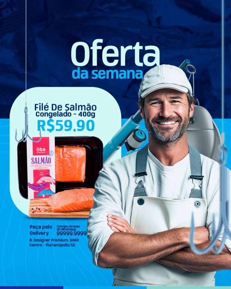 PSD FLYER FREE - TEMPLATE - CANVA - FREEPIK - DESIGNI - DESIGNER - DESIGN - SALMÃO - PEIXARIA - SUSHI - SUPERMERCADO - IFOOD - DELIVERY - PESCADO - SOCIAL MEDIA