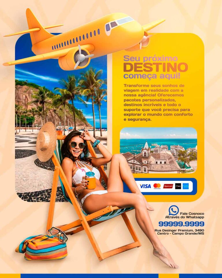 PSD FLYER FREE - TEMPLATE - CANVA - FREEPIK - DESIGNI - DESIGNER - DESIGN -SEU PROXIMO DESTINO - AGENCIA DE VIAGEM - TURISMO - SOCIAL MEDIA