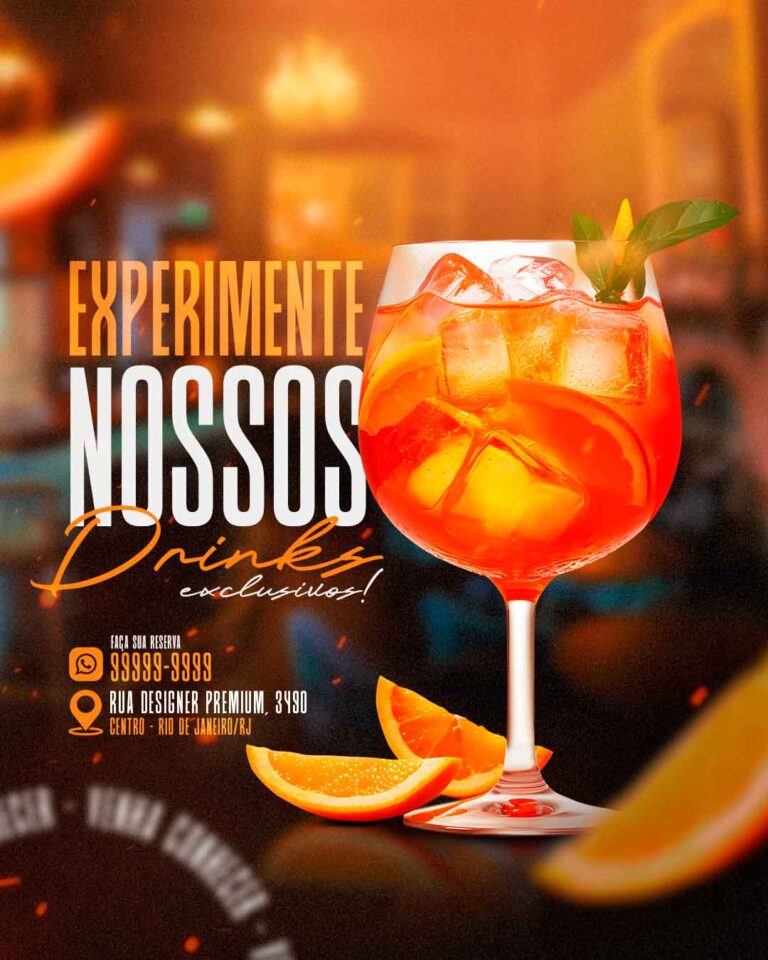 PSD FLYER FREE - TEMPLATE - CANVA - FREEPIK - DESIGNI - DESIGNER - DRINKS - EVENTOS - LOUNGER - PUB - CONVENIENCIA - BEBIDAS - BARMAN - SOCIAL MEDIA