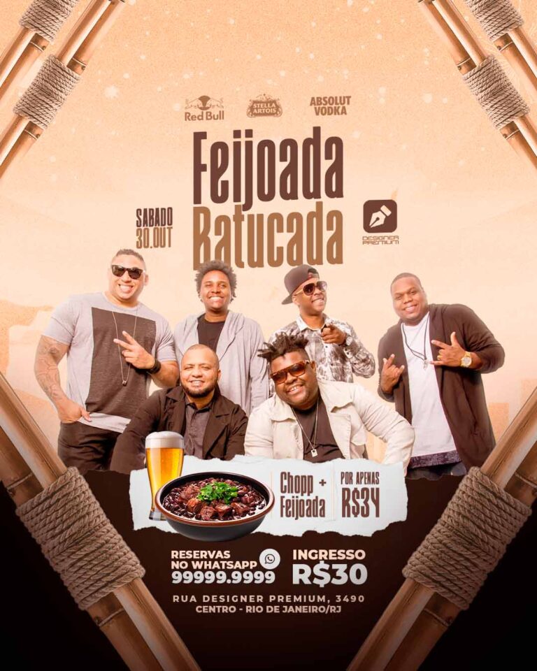PSD FLYER FREE - TEMPLATE - CANVA - FREEPIK - DESIGNI - DESIGNER - FEIJOADA ABTUCADA -SUNSET - PRAIA - PAGODE PREMIUM - SAMBA - REGGAE - EVENTO