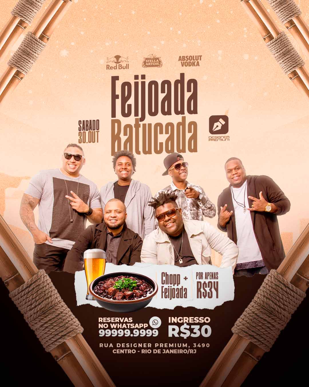 PSD FLYER FREE - TEMPLATE - CANVA - FREEPIK - DESIGNI - DESIGNER - FEIJOADA ABTUCADA -SUNSET - PRAIA - PAGODE PREMIUM - SAMBA - REGGAE - EVENTO