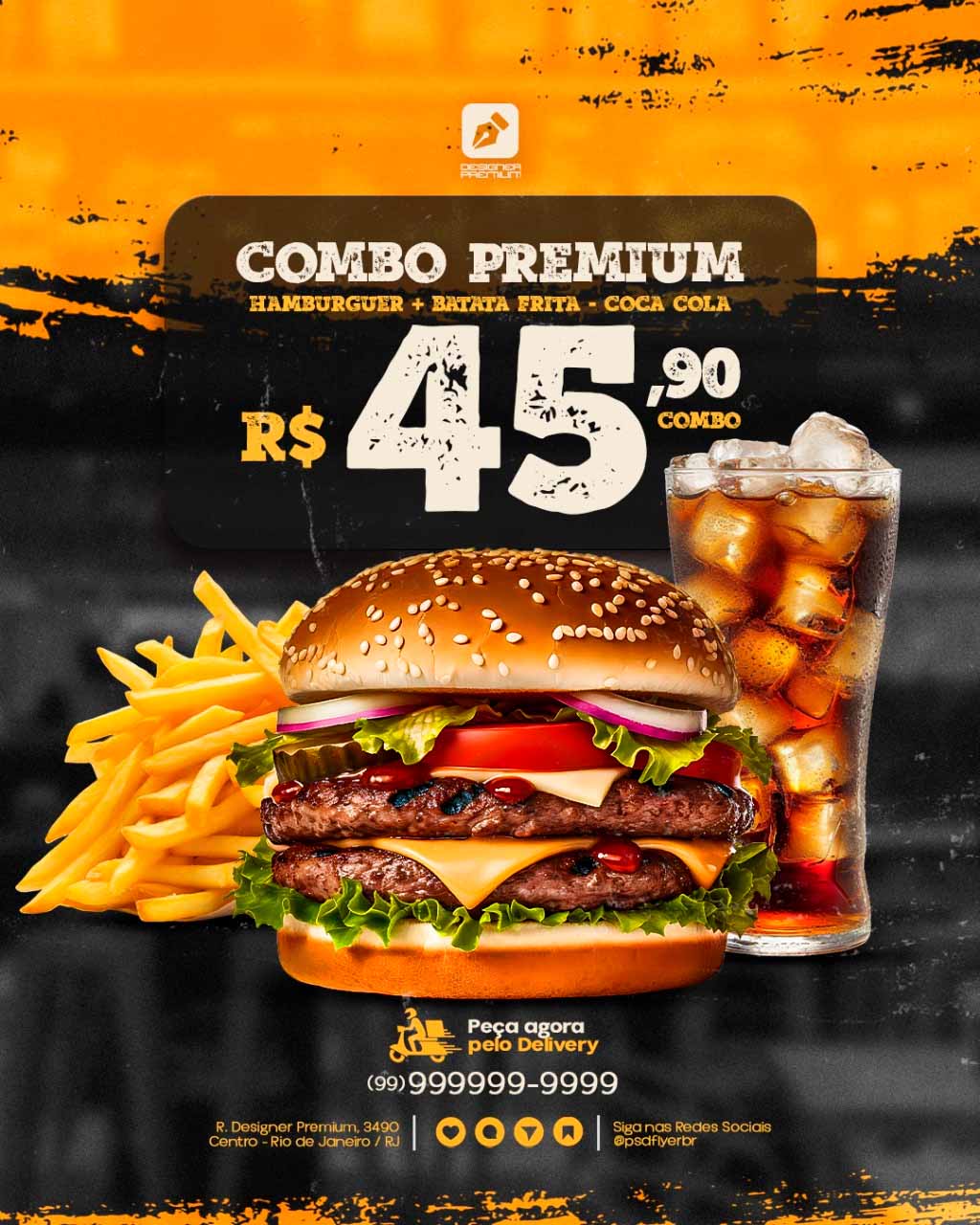 PSD FLYER FREE - TEMPLATE - CANVA - FREEPIK - DESIGNI - DESIGNER - HAMBURGUER - BURGER - BURGUER - COMBO - DELIVERY - IFOOD - SOCIAL MEDIA
