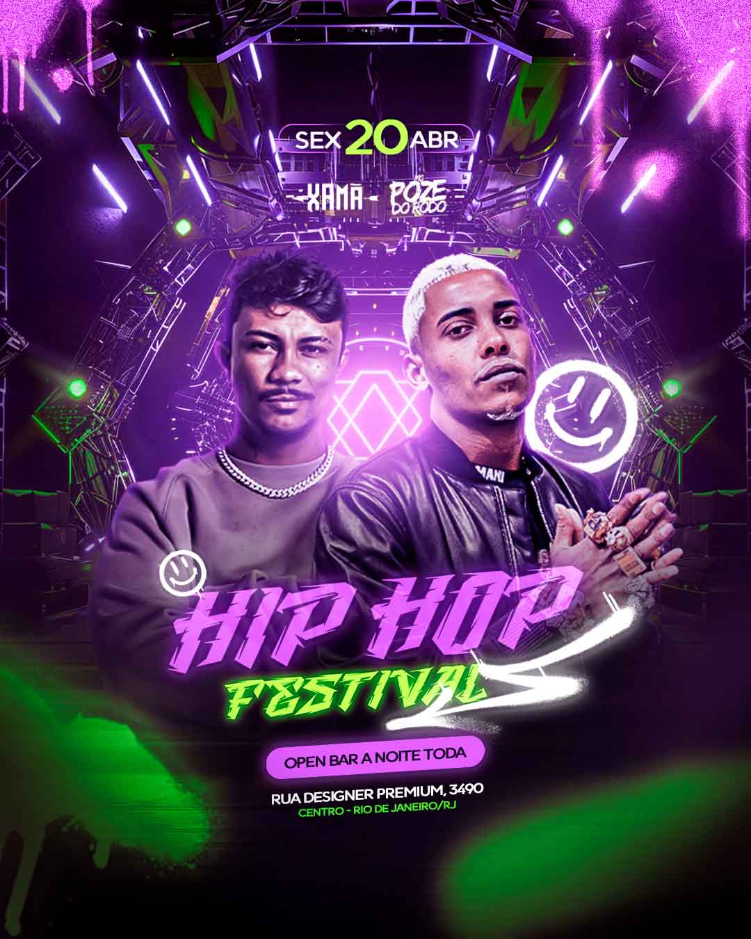 PSD FLYER FREE - TEMPLATE - CANVA - FREEPIK - DESIGNI - DESIGNER - HIP HOP FESTIVAL - ELETRONICO - LOUNGER - PUB - FUNK - MC - DJ - BALADA - EVENTOS