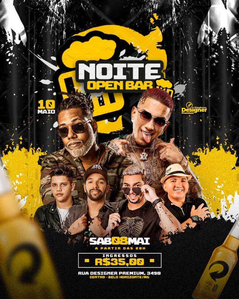 PSD FLYER FREE - TEMPLATE - CANVA - FREEPIK - DESIGNI - DESIGNER - NOITE OPEN BAR - BAILE FUNK - BALADA - MC - DJ - ELETRONICO - EVENTOS