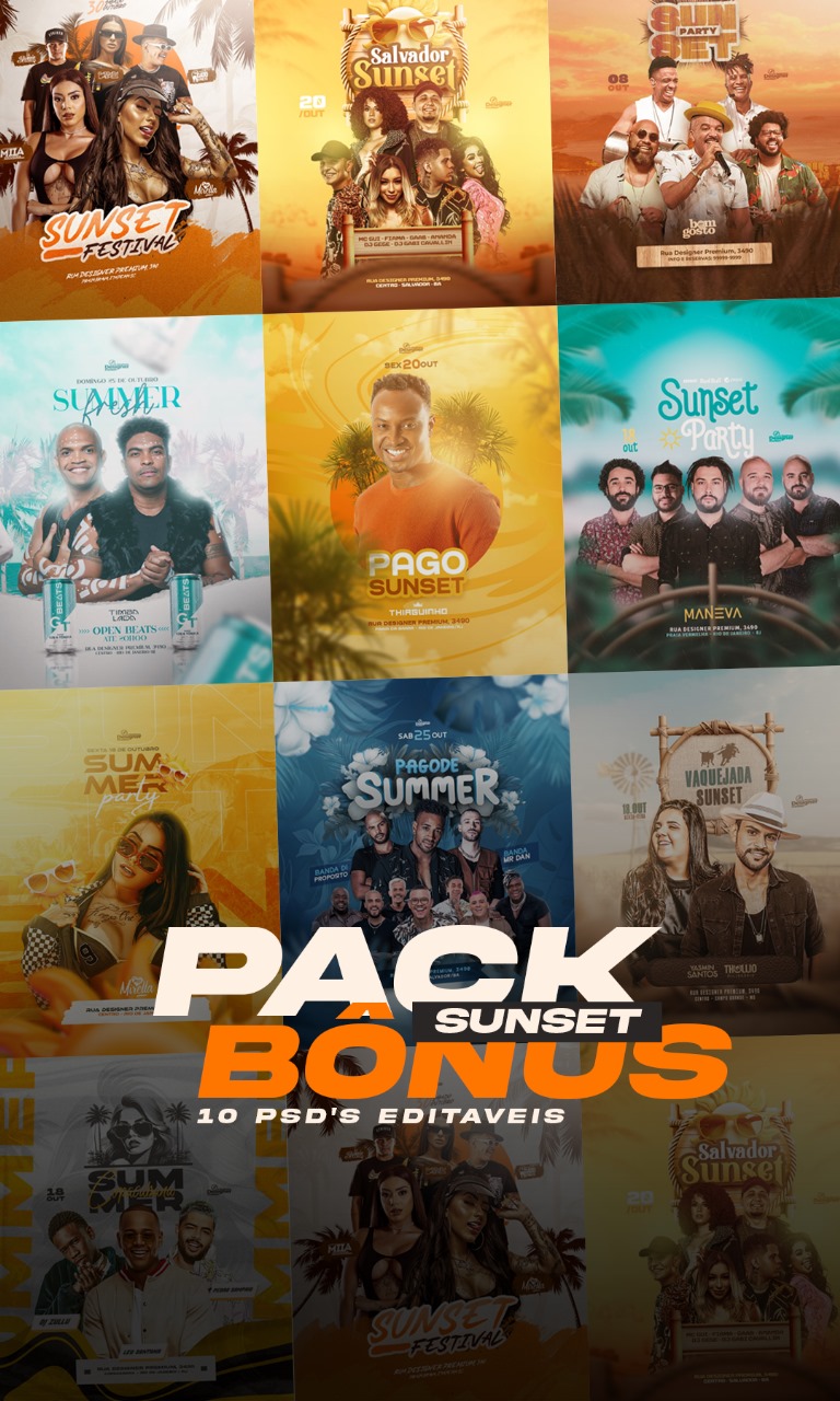 PSD FLYER FREE - TEMPLATE - CANVA - FREEPIK - DESIGNI - DESIGNER - PACK BONUS SUNSET - SUMMER - EVENTOS