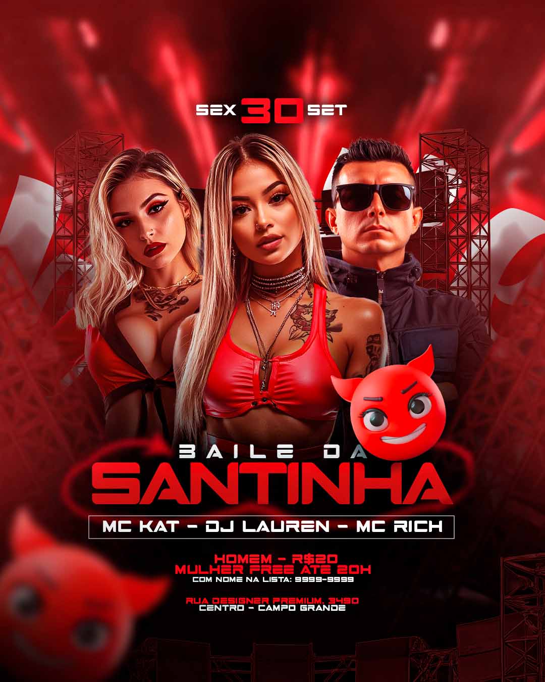 PSD FLYER FREE - TEMPLATE - CANVA - FREEPIK - DESIGNI - DESIGNER - PSD BAILE DA SANTINHA - FUNK - EVENTOS