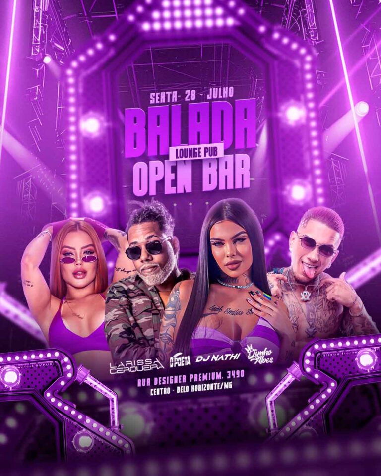 PSD FLYER FREE - TEMPLATE - CANVA - FREEPIK - DESIGNI - DESIGNER - PSD BALADA OPEN BAR - LOUNGE PUB - EVENTOS