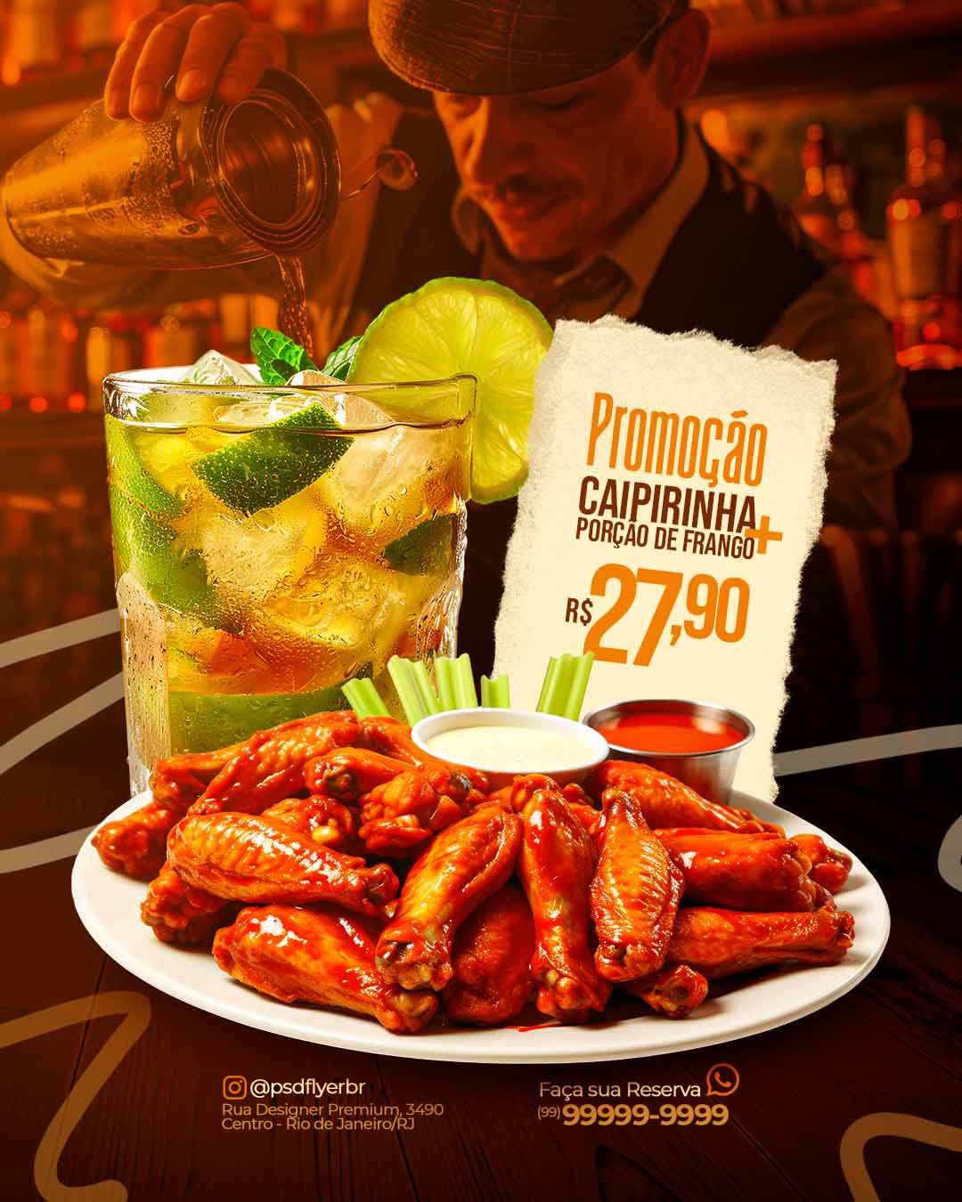 PSD FLYER FREE - TEMPLATE - CANVA - FREEPIK - DESIGNI - DESIGNER - PSD BAR - BARZINHO - DRINK - CAIPIRINHA - SOCIAL MEDIA