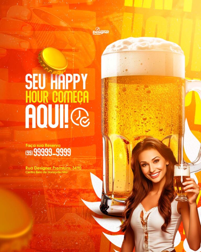 PSD FLYER FREE - TEMPLATE - CANVA - FREEPIK - DESIGNI - DESIGNER - PSD BAR - CERVEJA - HAPPY HOUR - SOCIAL MEDIA