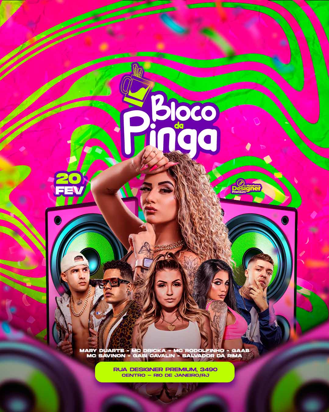 PSD FLYER FREE - TEMPLATE - CANVA - FREEPIK - DESIGNI - DESIGNER - PSD BLOCO DA PINGA - CARNAVAL - EVENTOS