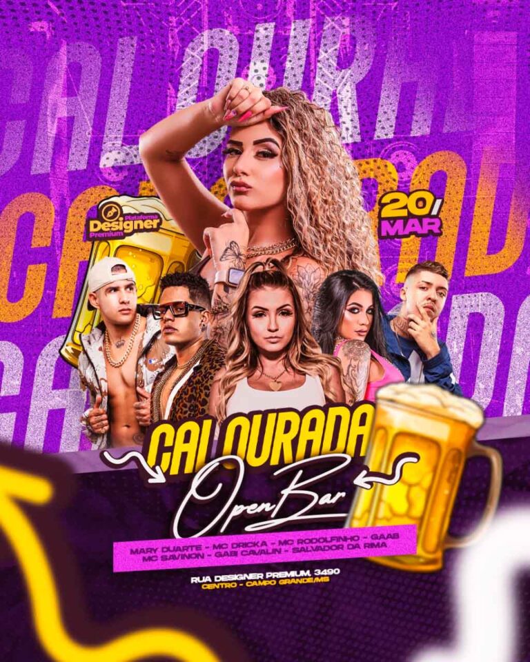 PSD FLYER FREE - TEMPLATE - CANVA - FREEPIK - DESIGNI - DESIGNER - PSD CALOURADA OPEN BAR - EVENTOS