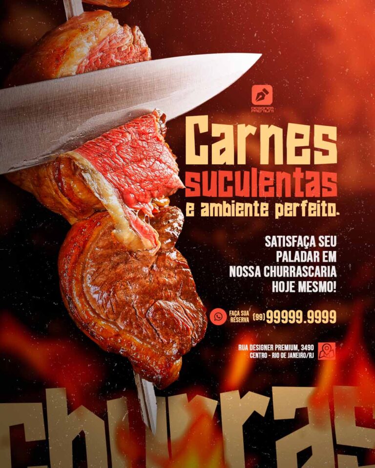 PSD FLYER FREE - TEMPLATE - CANVA - FREEPIK - DESIGNI - DESIGNER - PSD CHURRASCO - RESTAURANTE - CHURRASCARIA - SOCIAL MEDIA
