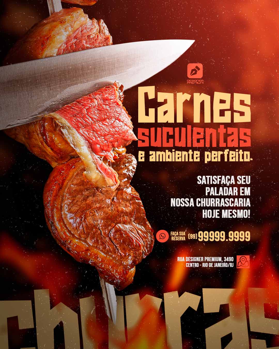 PSD FLYER FREE - TEMPLATE - CANVA - FREEPIK - DESIGNI - DESIGNER - PSD CHURRASCO - RESTAURANTE - CHURRASCARIA - SOCIAL MEDIA
