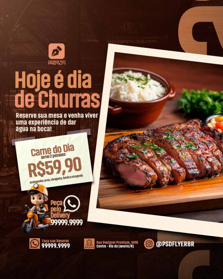 PSD FLYER FREE - TEMPLATE - CANVA - FREEPIK - DESIGNI - DESIGNER - PSD CHURRASCO - RESTAURANTE - SOCIAL MEDIA