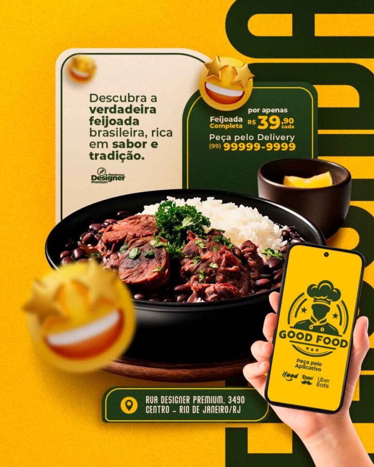 PSD FLYER FREE - TEMPLATE - CANVA - FREEPIK - DESIGNI - DESIGNER - PSD FEIJOADA RESTAURANTE - RESTAURANTE - SOCIAL MEDIA