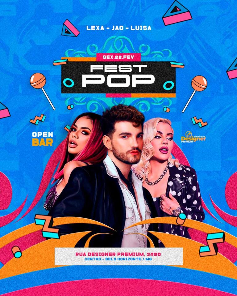 PSD FLYER FREE - TEMPLATE - CANVA - FREEPIK - DESIGNI - DESIGNER - PSD FEST POP - POP - EVENTOS