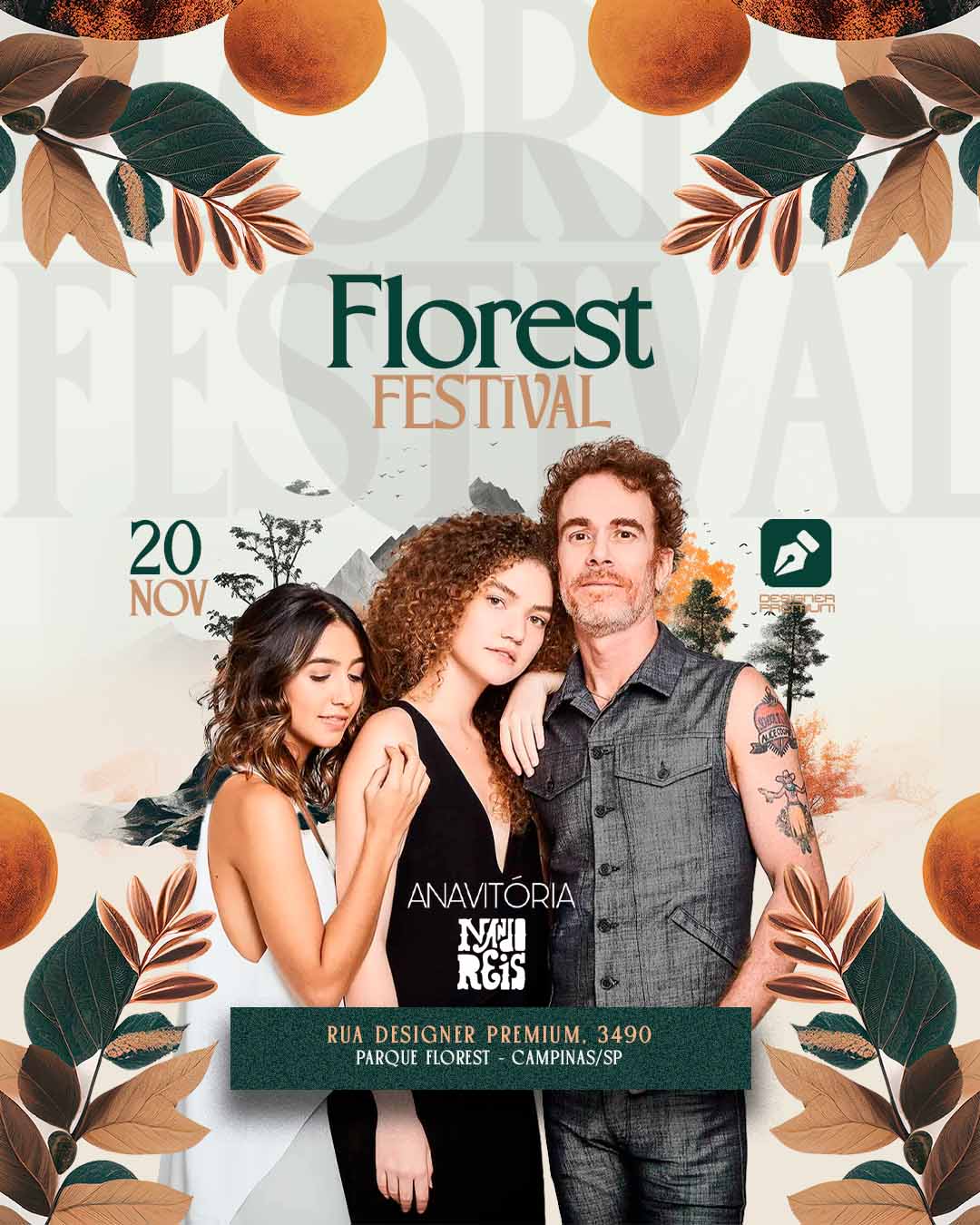 PSD FLYER FREE - TEMPLATE - CANVA - FREEPIK - DESIGNI - DESIGNER - PSD FLOREST FEST - FESTIVAL PREFEITURA - SHOWS - EVENTOS