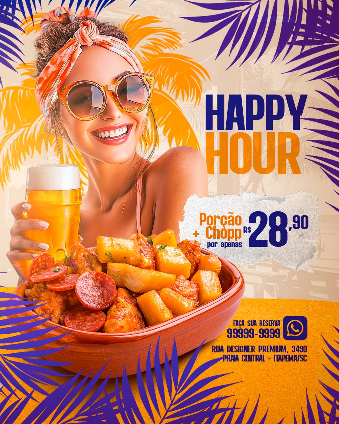 PSD FLYER FREE - TEMPLATE - CANVA - FREEPIK - DESIGNI - DESIGNER - PSD HAPPY HOUR - PORÇÃO - SOCIAL MEDIA
