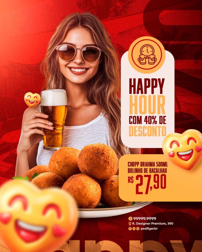 PSD FLYER FREE - TEMPLATE - CANVA - FREEPIK - DESIGNI - DESIGNER - PSD HAPPY HOUR - RESTAURANTE - BAR - SOCIAL MEDIA