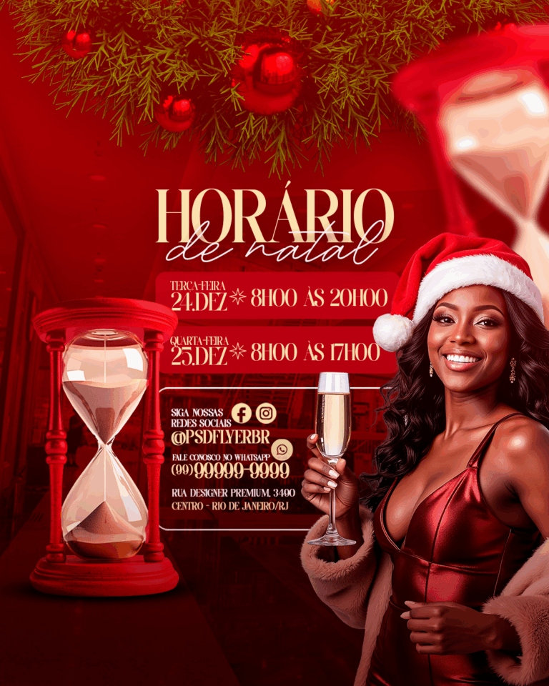 PSD FLYER FREE - TEMPLATE - CANVA - FREEPIK - DESIGNI - DESIGNER - PSD HORÁRIO DE NATAL FUNCIONAMENTO - NATAL - SOCIAL MEDIA