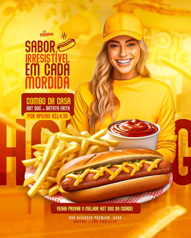 PSD FLYER FREE - TEMPLATE - CANVA - FREEPIK - DESIGNI - DESIGNER - PSD HOT DOG - CACHORRO QUENTE - SOCIAL MEDIA