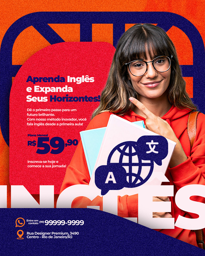 PSD FLYER FREE - TEMPLATE - CANVA - FREEPIK - DESIGNI - DESIGNER - PSD INGLÊS - AULA - ESCOLA - SOCIAL MEDIA