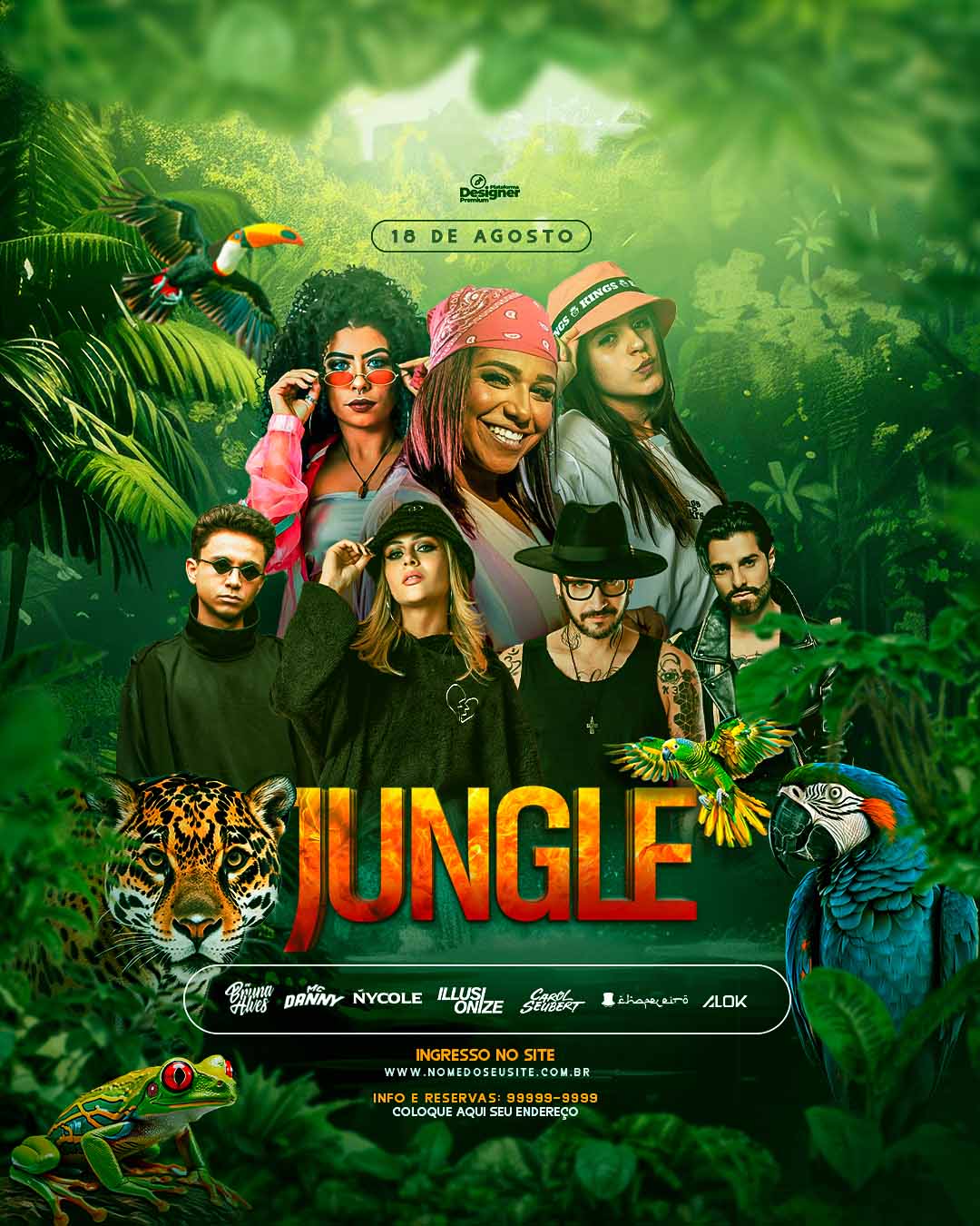 PSD FLYER FREE - TEMPLATE - CANVA - FREEPIK - DESIGNI - DESIGNER - PSD JUNGLE PARTY - ELETRONICA - EVENTOS