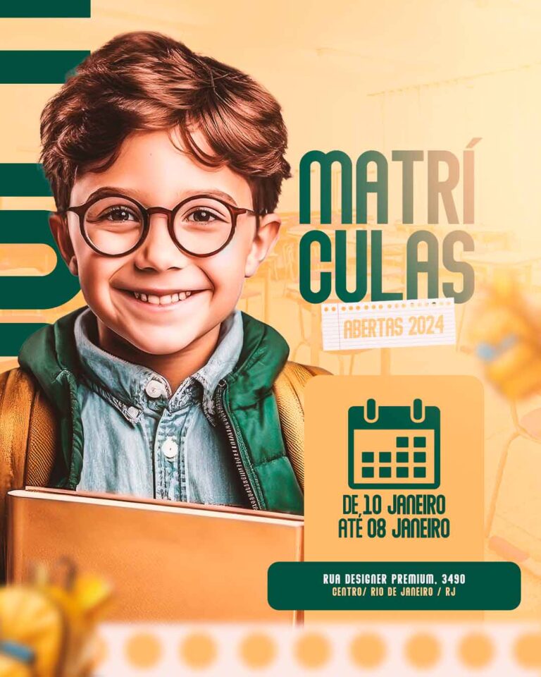 PSD FLYER FREE - TEMPLATE - CANVA - FREEPIK - DESIGNI - DESIGNER - PSD MATRÍCULAS ABERTAS - ESCOLAS - SOCIAL MEDIA