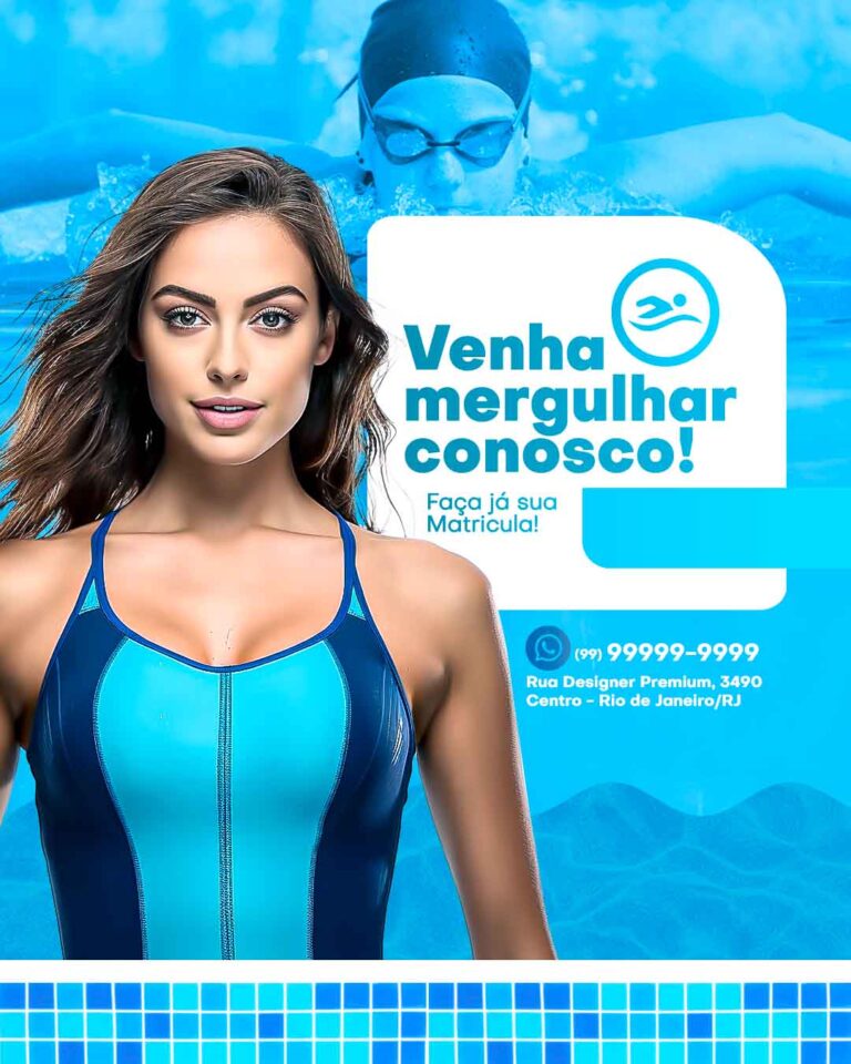 PSD FLYER FREE - TEMPLATE - CANVA - FREEPIK - DESIGNI - DESIGNER - PSD NATAÇÃO - VENHA MERGULHAR CONOSCO - NATAÇÃO - SOCIAL MEDIA