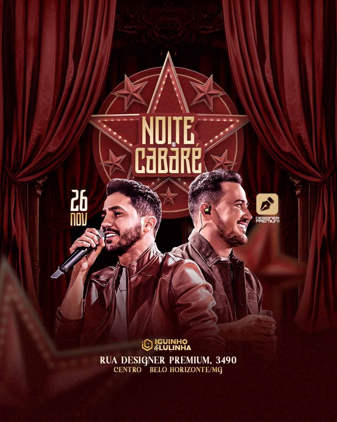 PSD FLYER FREE - TEMPLATE - CANVA - FREEPIK - DESIGNI - DESIGNER - PSD NOITE DO CABARÉ - SERTANEJO - EVENTOS