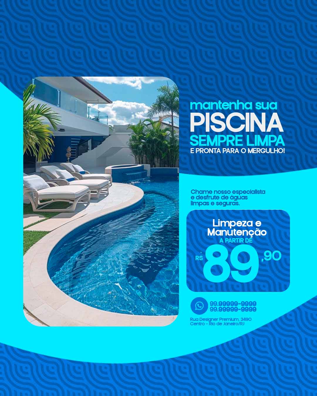 PSD FLYER FREE - TEMPLATE - CANVA - FREEPIK - DESIGNI - DESIGNER - PSD PISCINA SEMPRE LIMPA - PISCINA - SOCIAL MEDIA