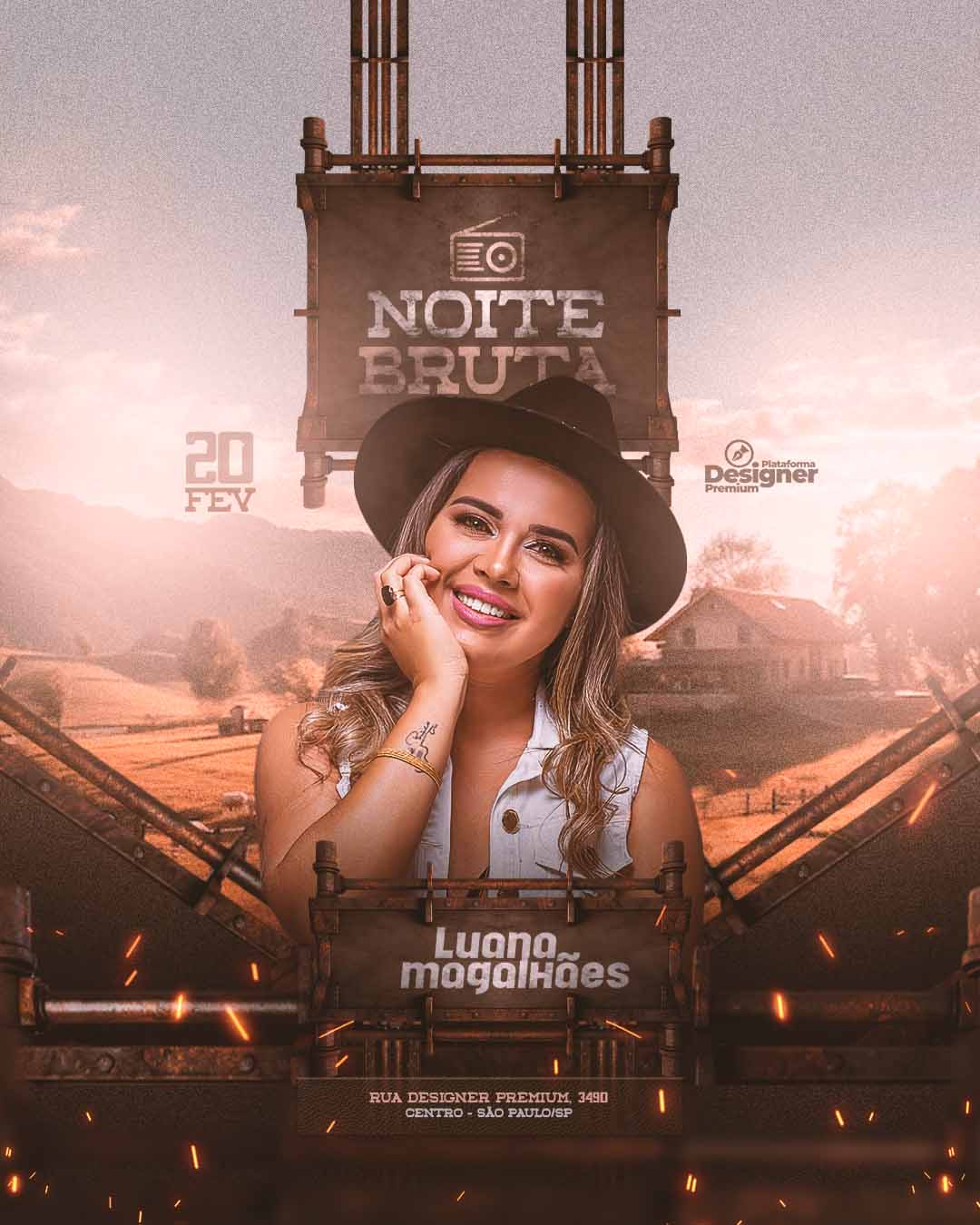 PSD FLYER FREE - TEMPLATE - CANVA - FREEPIK - DESIGNI - DESIGNER - PSD SERTANEJO - NOITE BRUTA - EVENTOS