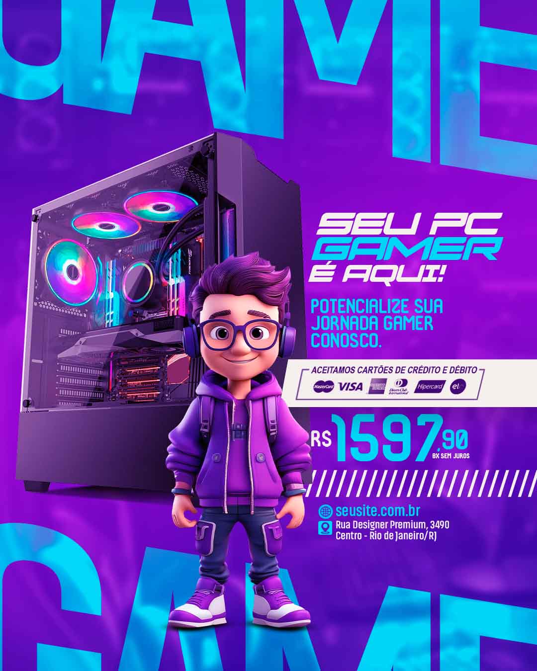 PSD FLYER FREE - TEMPLATE - CANVA - FREEPIK - DESIGNI - DESIGNER - PSD SEU PC GAMER - LOJA PC - SOCIAL MEDIA
