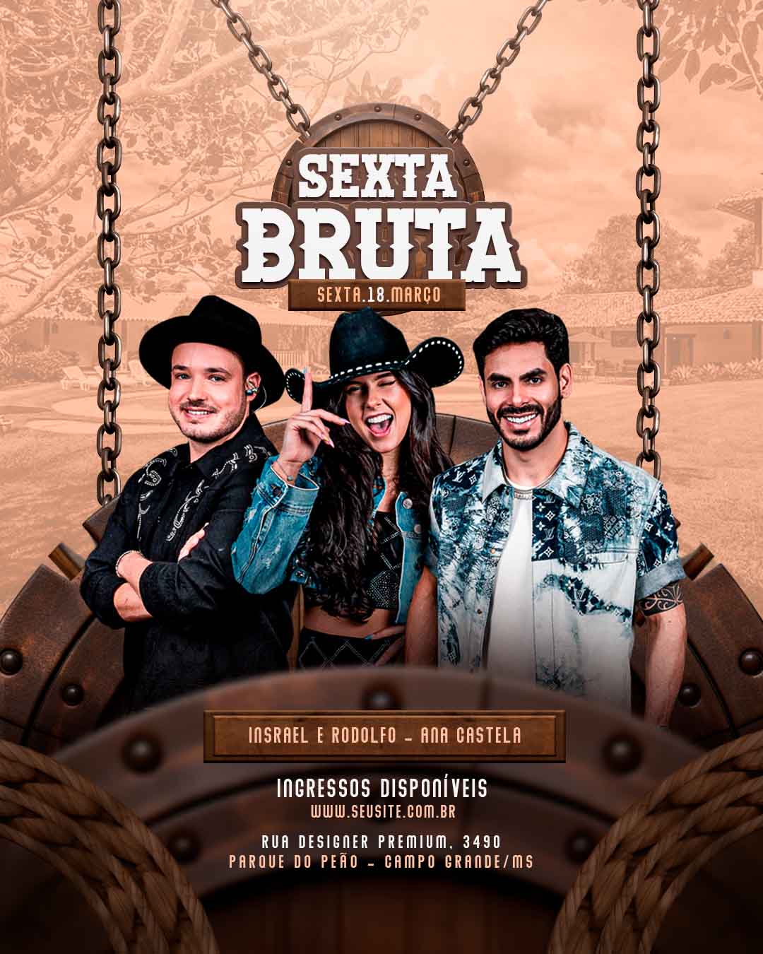 PSD FLYER FREE - TEMPLATE - CANVA - FREEPIK - DESIGNI - DESIGNER - PSD SEXTA BRUTA 1 - SERTANEJO - EVENTOS