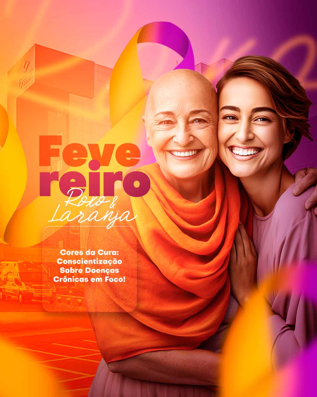 PSD FLYER FREE - TEMPLATE - CANVA - FREEPIK - DESIGNI - DESIGNER - PSD SOCIAL MEDIA FEVEREIRO ROXO E LARANJA - SAÚDE - SOCIAL MEDIA