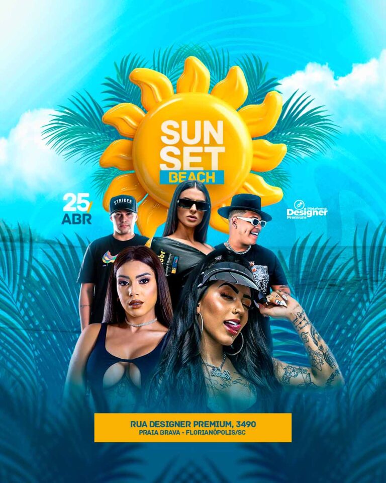 PSD FLYER FREE - TEMPLATE - CANVA - FREEPIK - DESIGNI - DESIGNER - PSD SUNSET BEACH - EVENTOS