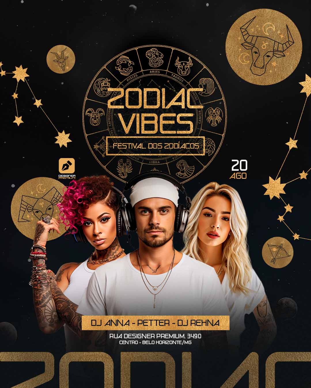 PSD FLYER FREE - TEMPLATE - CANVA - FREEPIK - DESIGNI - DESIGNER - PSD ZODIAC VIBES - ELETRÔNICA - EVENTOS