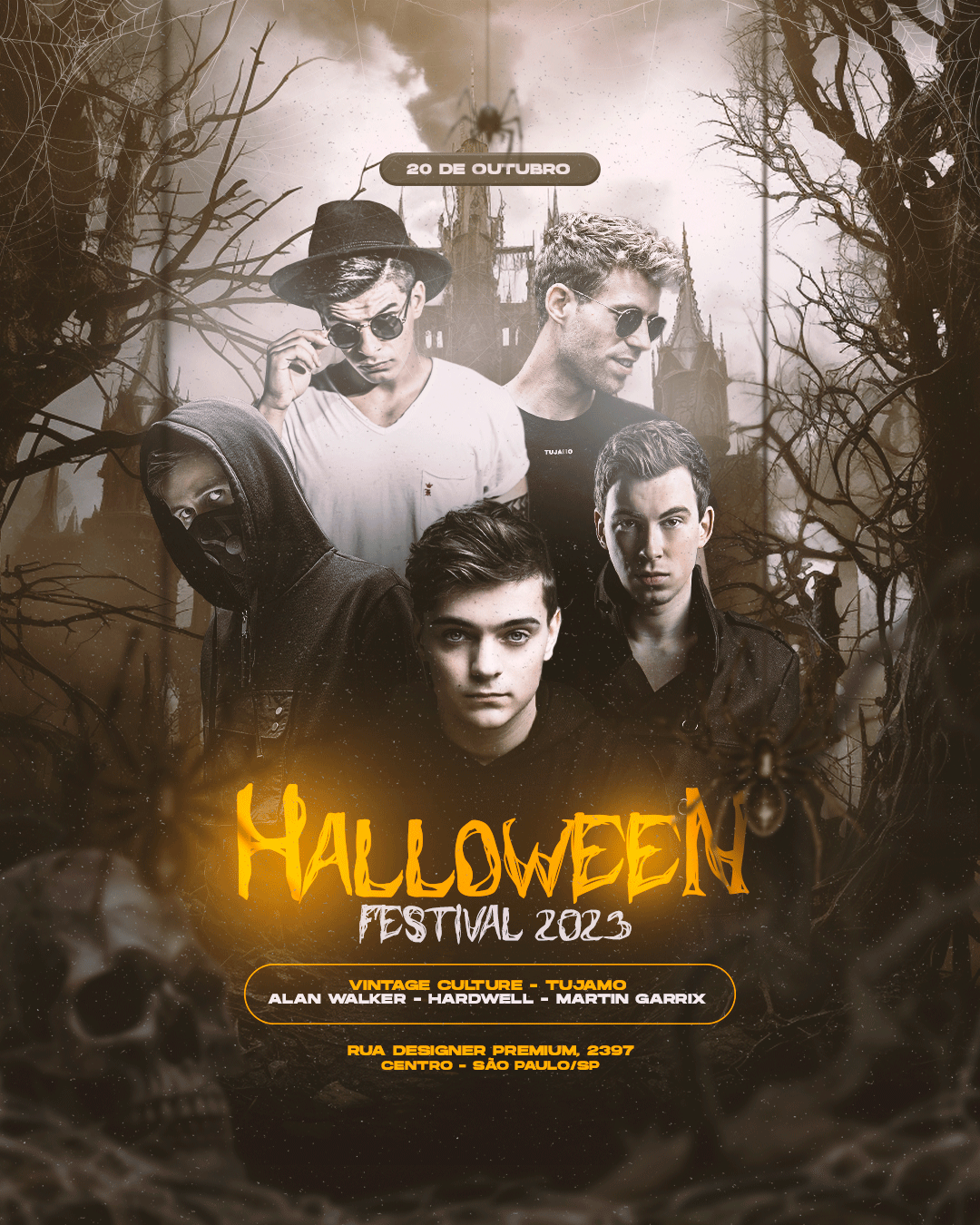 PSD FLYER FREE - TEMPLATE - CANVA - FREEPIK - DESIGNI - DESIGNER - HALLOWEEN FESTIVAL - FESTA A FANTASIA - BAILE FUNK - BALADA - LOUNGER - ELETRONICO - PUB - MC - DJ - EVENTOS