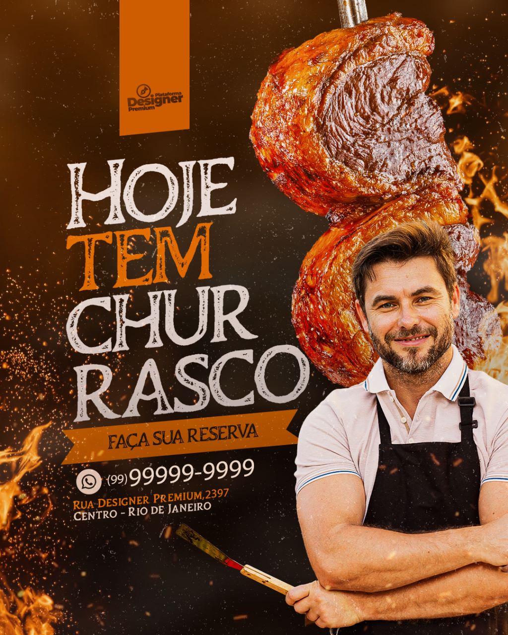 PSD FLYER FREE - TEMPLATE - CANVA - FREEPIK - DESIGNI - DESIGNER - PSD CHURRASCO - CHURRASCARIA - RESTAURANTE - SOCIAL MEDIA