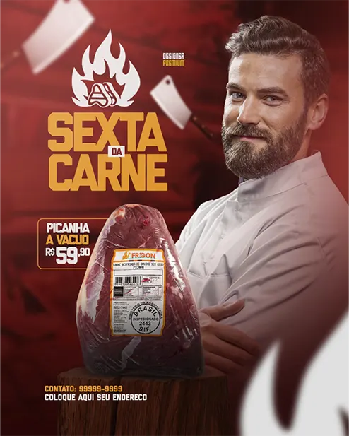 PSD FLYER FREE - TEMPLATE - CANVA - FREEPIK - DESIGNI - DESIGNER - SEXTA DA CARNE - SUPERMERCADO - IFOOD - DELIVERY - AÇOUGUE - SOCIAL MEDIA