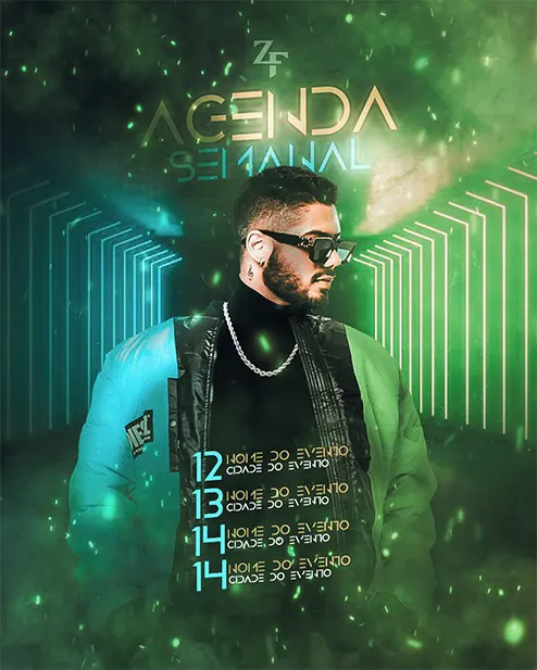 PSD FLYER FREE - TEMPLATE - CANVA - FREEPIK - DESIGNI - DESIGNER - AGENDA SEMANAL - CONTRATE - PROXIMOS SHOWS - FUNK - TRAP - LOUNGER - PUB - MC - DJ - EVENTOS