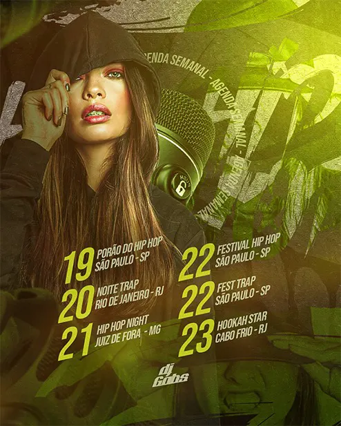 PSD FLYER FREE - TEMPLATE - CANVA - FREEPIK - DESIGNI - DESIGNER - AGENDA SEMANAL - CONTRATE - PROXIMOS SHOWS - HIP HOP - TRAP - MC -DJ - FUNK - EVENTO