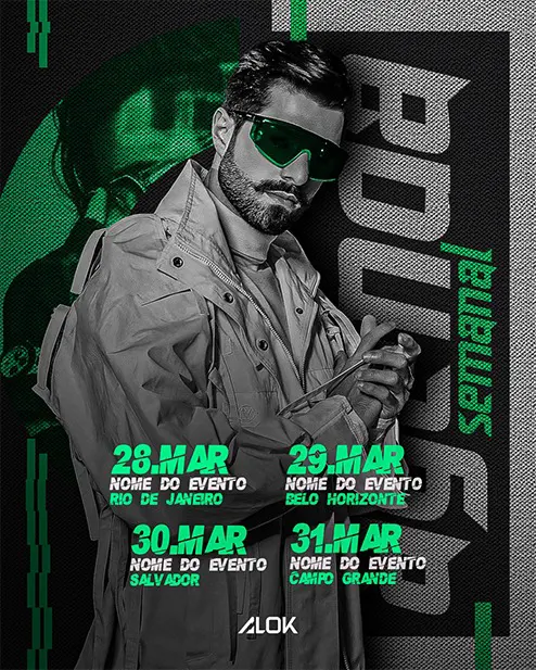 PSD FLYER FREE - TEMPLATE - CANVA - FREEPIK - DESIGNI - DESIGNER - ALOK - AGENDA SEMANAL - CONTRATE - PROXIMOS SHOWS - FUNK - TRAP - LOUNGER - PUB - MC - DJ - EVENTOS