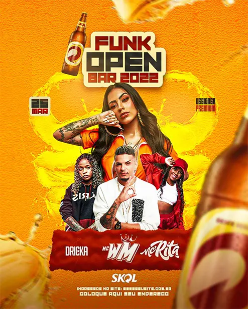 PSD FLYER FREE - TEMPLATE - CANVA - FREEPIK - DESIGNI - DESIGNER - FUNK OPEN BAR - PAGODE - SUNSET - SUMMER - BEACH - PRAIA - TARDEZINHA - SAMBA - EVENTOS