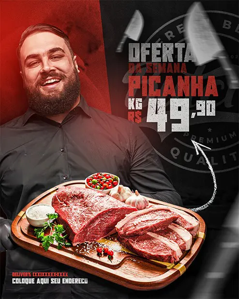 PSD FLYER FREE - TEMPLATE - CANVA - FREEPIK - DESIGNI - DESIGNER - OFERTA - PICANHA - AÇOUGUE - SUPERMERCADO - IFOOD -DELIVERY - CHURRASCO - SOCIAL MEDIA